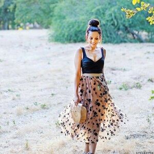 Vici Black and Tan Floral Midi Skirt